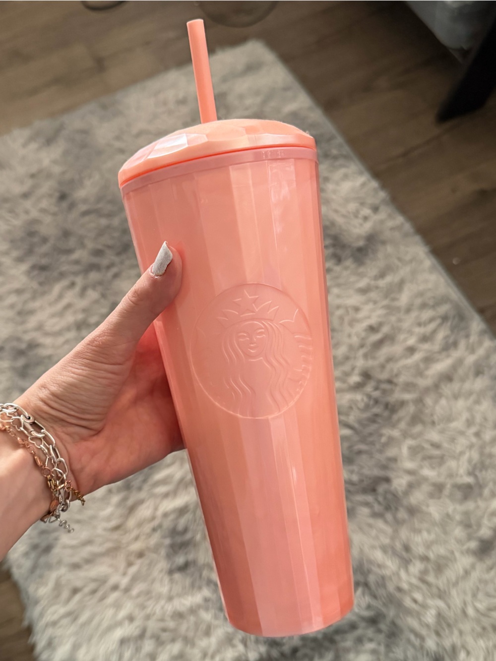 BNWT Peachy Pink Reusable Starbucks Tumbler Cup with Straw and Domed Lid
